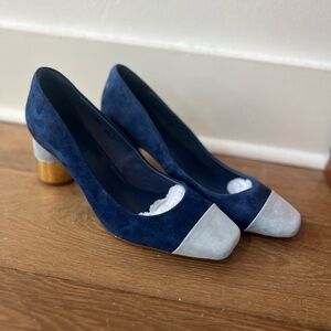 Charlotte Stone Color Block Blue and Gold Block Heels Size 12